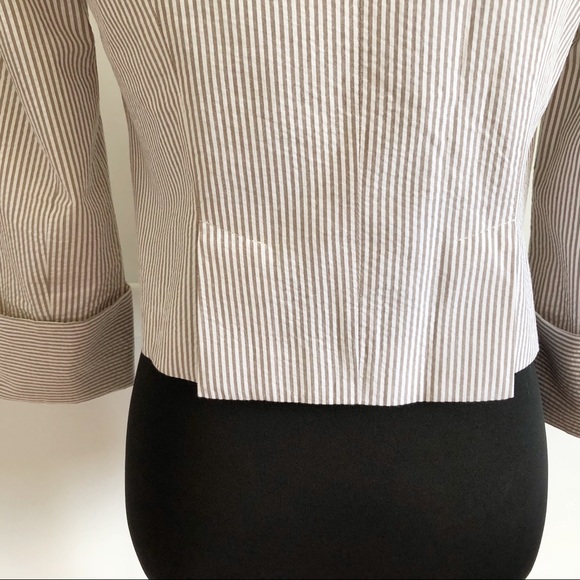 Zara White and Brown Cropped Blazer with Bow Front - Picture 4 of 7